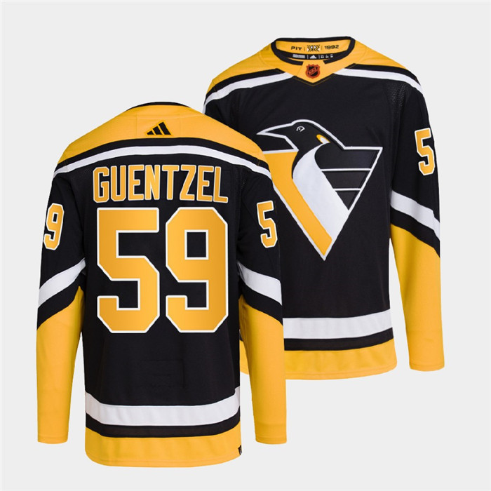 Personalized Men’s Pittsburgh Penguins #59 Jake Guentzel Black 2022 Reverse Retro Stitched Jersey