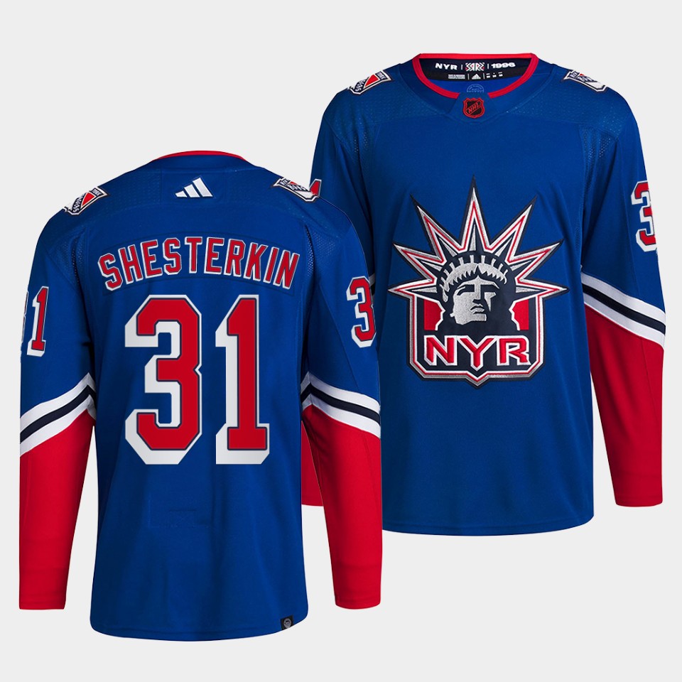 Personalized Men’s New York Rangers #31 Igor Shesterkin Blue 2022 Reverse Retro Stitched Jersey