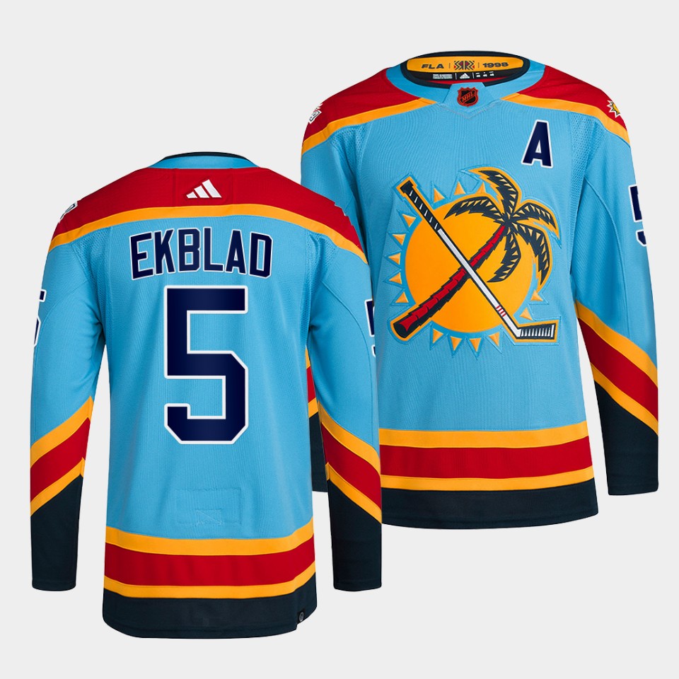 Personalized Men’s Florida Panthers #5 Aaron Ekblad Blue 2022 Reverse Retro Stitched Jersey