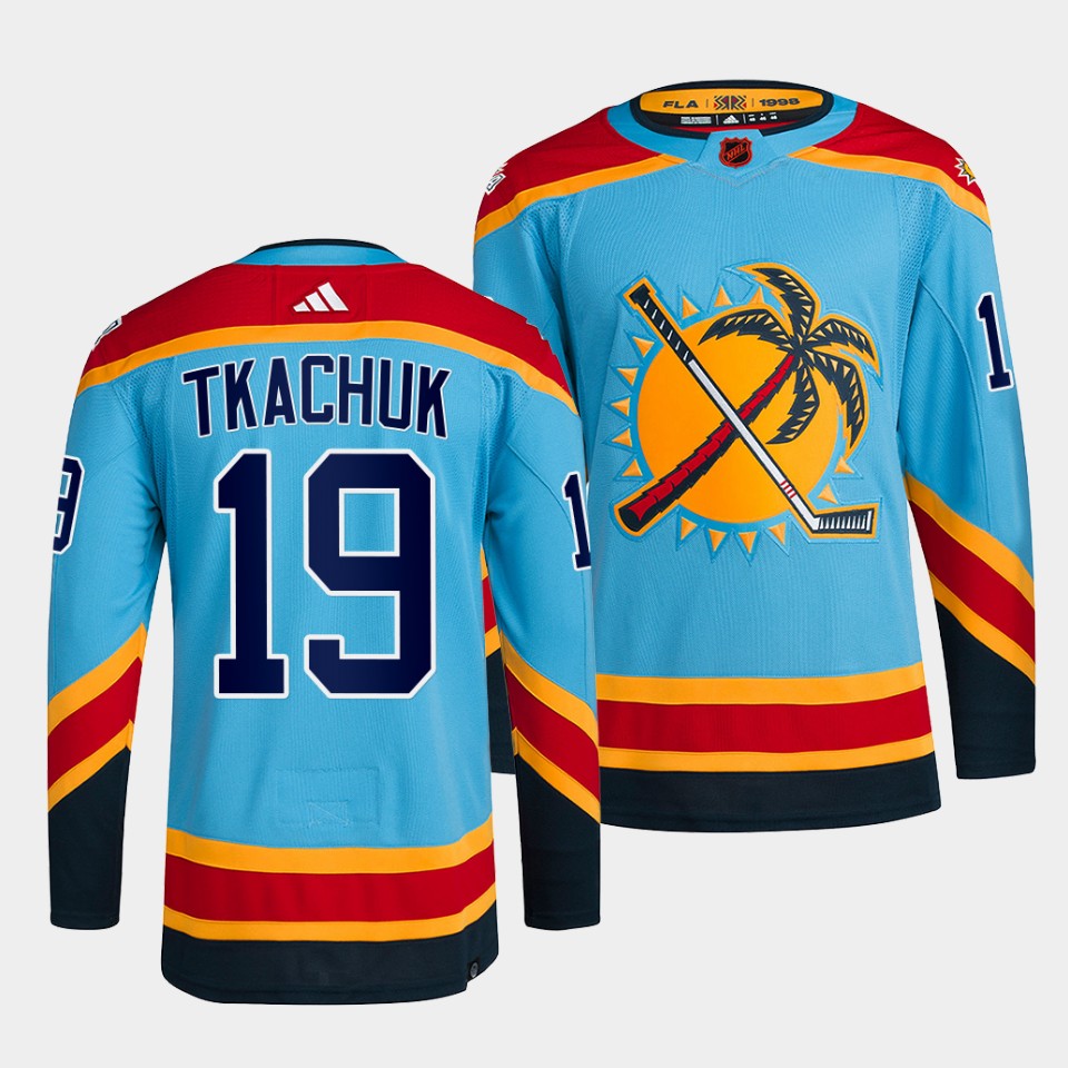 Personalized Men’s Florida Panthers #19 Matthew Tkachuk Blue 2022 Reverse Retro Stitched Jersey