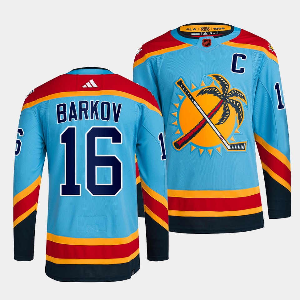 Personalized Men’s Florida Panthers #16 Aleksander Barkov Blue 2022 Reverse Retro Stitched Jersey