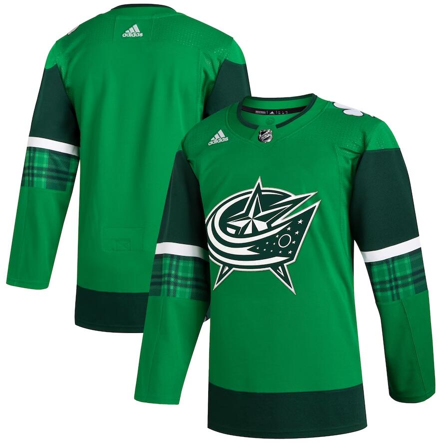 Personalized Men’s Columbus Blue Jackets 2023 St. Patrick’s Day Primegreen Authentic Jersey – Kelly Green