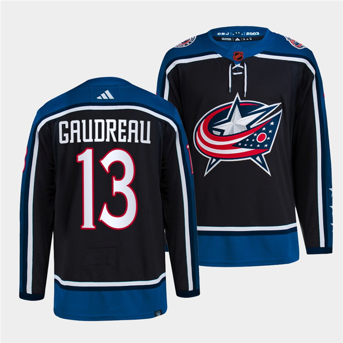 Personalized Men’s Columbus Blue Jackets #13 Johnny Gaudreau Navy 2022 Reverse Retro Stitched Jersey