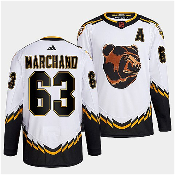 Personalized Men’s Boston Bruins #63 Brad Marchand White 2022 Reverse Retro Stitched Jersey