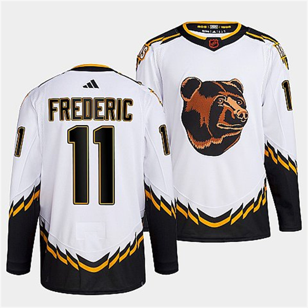 Personalized Men’s Boston Bruins #11 Trent Frederic White 2022 Reverse Retro Stitched Jersey
