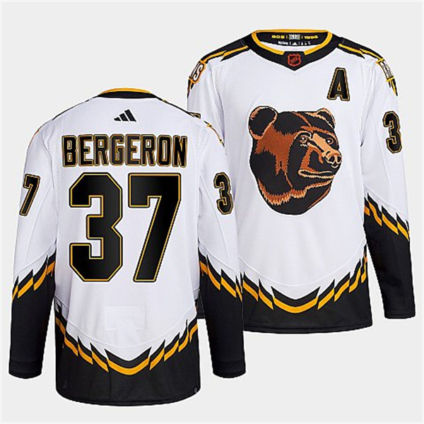 Personalized Men’s Boston Bruins #37 Patrice Bergeron White 2022 Reverse Retro Stitched Jersey
