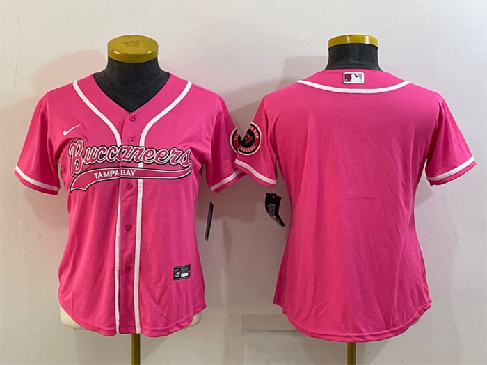 Personalized Women’s Tampa Bay Buccaneers Blank Pink With Patch Cool Base Stitched Baseball Jersey(Run Small)