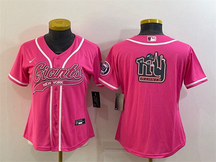 Personalized Women’s New York Giants Pink Team Big Logo With Patch Cool Base Stitched Baseball