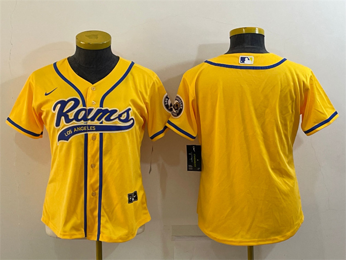 Personalized Women’s Los Angeles Rams Blank Yellow With Patch Cool Base Stitched Baseball Jersey(Run Small)