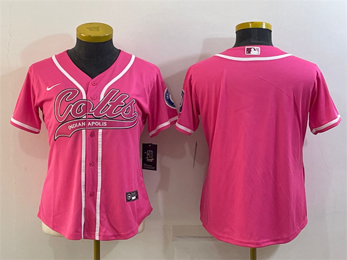 Personalized Women’s Indianapolis Colts Blank Pink With Patch Cool Base Stitched Baseball Jersey(Run Small)