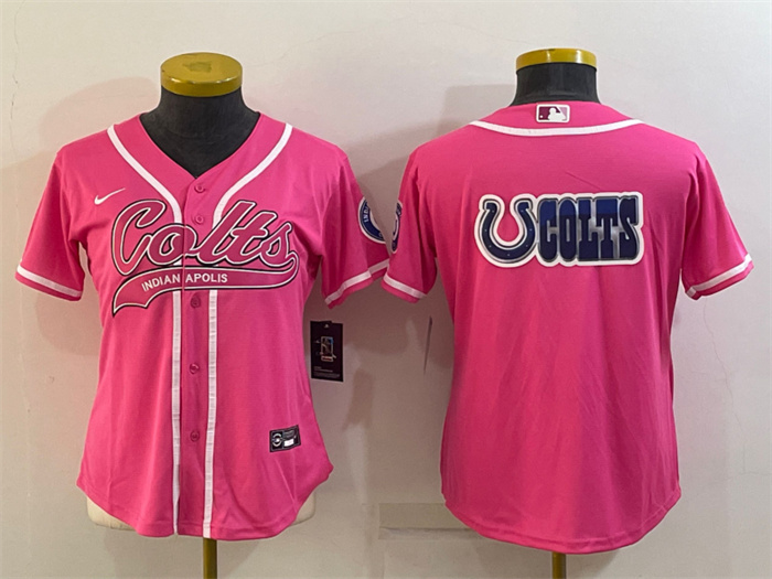 Personalized Women’s Indianapolis Colts Team Big Logo Pink With Patch Cool Base Stitched Baseball Jersey(Run Small)