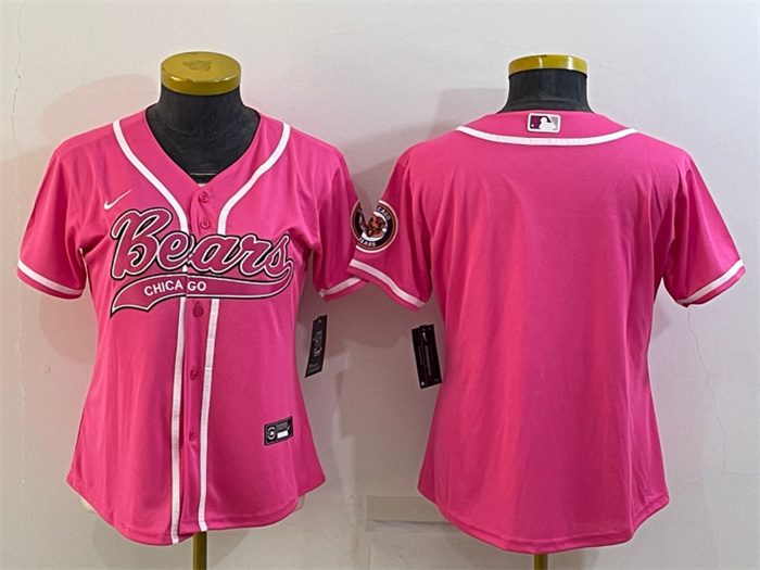 Personalized Women’s Chicago Bears Blank Pink With Patch Cool Base Stitched Baseball Jersey(Run Small)