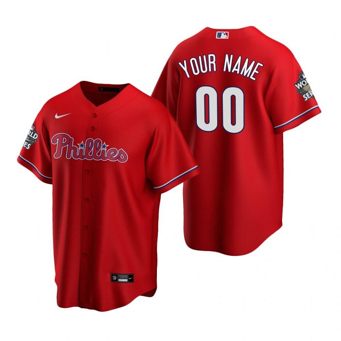 Personalized Men’s Philadelphia Phillies Active Player Red World Series Cool Base Stitched Baseball Jersey