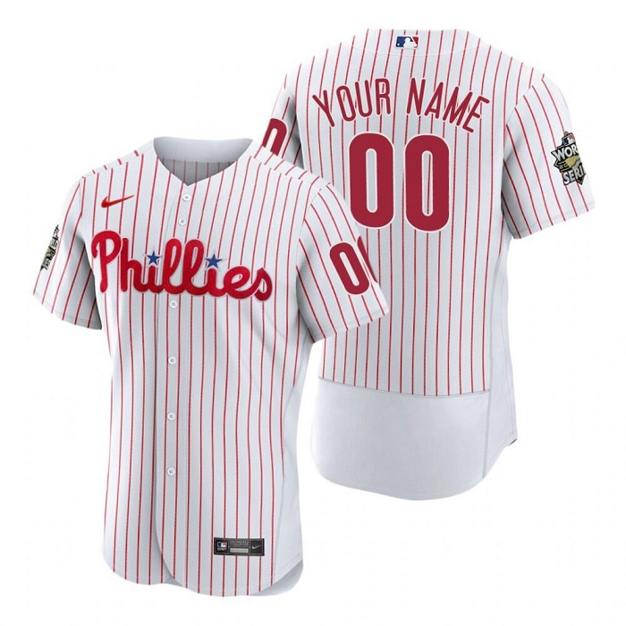 Personalized Men’s Philadelphia Phillies Active Player White 2022 World Series Flex Base Stitched Baseball Jersey