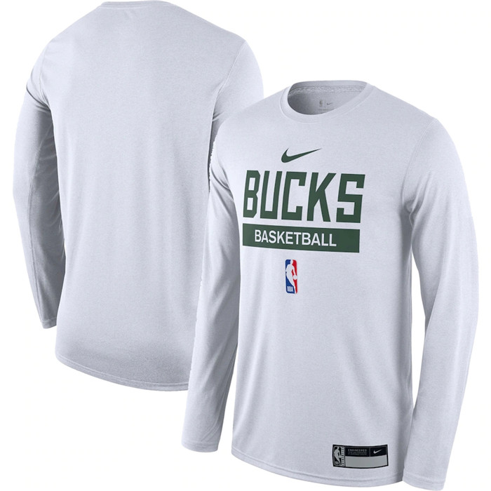Personalized Men’s Milwaukee Bucks White 2022 23 Legend On-Court Practice Performance Long Sleeve T-Shirt
