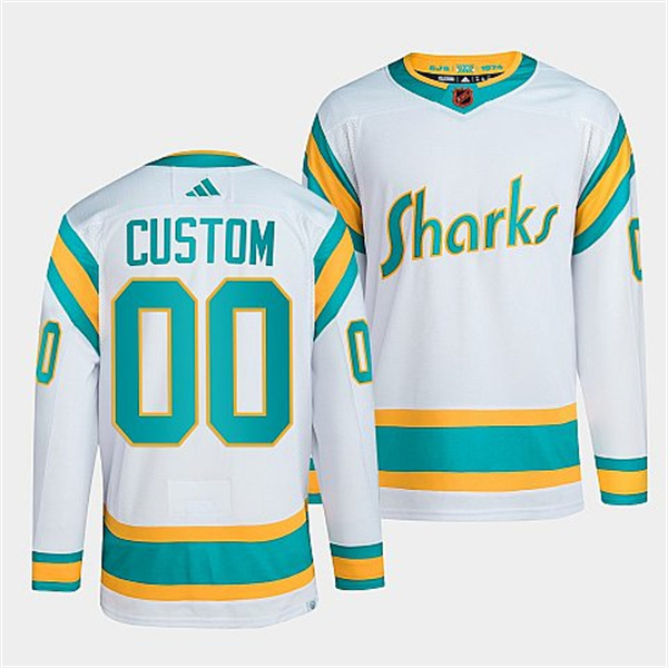 Personalized Men’s San Jose Sharks White 2022 Reverse Retro Stitched Jersey