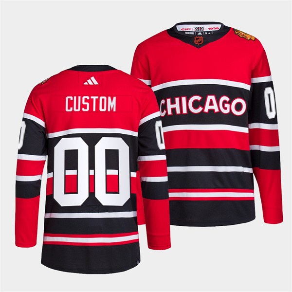 Personalized Men’s Chicago Blackhawks Red Black 2022 Reverse Retro Stitched Jersey