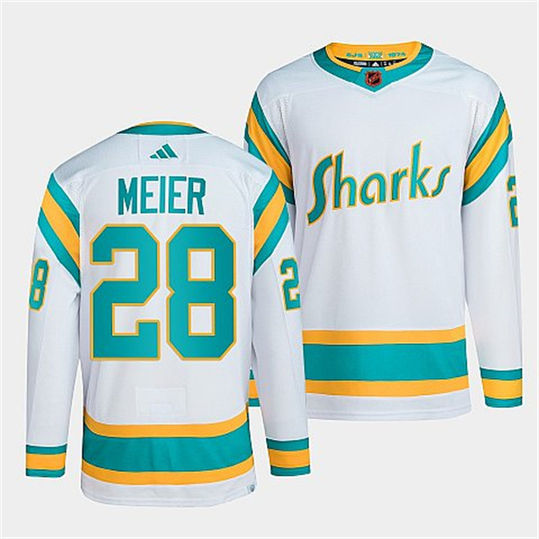 Personalized Men’s San Jose Sharks #28 Timo Meier White 2022 Reverse Retro Stitched Jersey