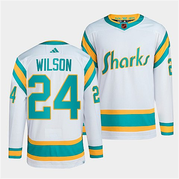 Personalized Men’s San Jose Sharks #24 Doug Wilson White 2022 Reverse Retro Stitched Jersey