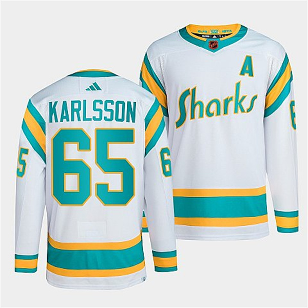 Personalized Men’s San Jose Sharks #65 Erik Karlsson White 2022 Reverse Retro Stitched Jersey