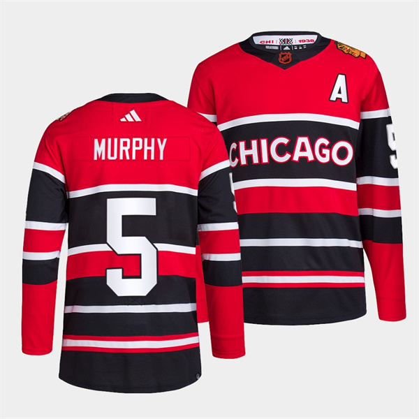 Personalized Men’s Chicago Blackhawks #5 Connor Murphy Red Black 2022 Reverse Retro Stitched Jersey