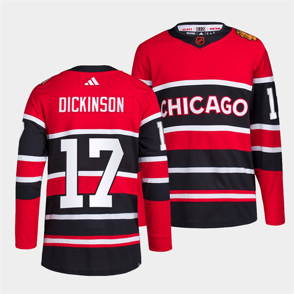 Personalized Men’s Chicago Blackhawks #17 Jason Dickinson Red Black 2022 Reverse Retro Stitched Jersey
