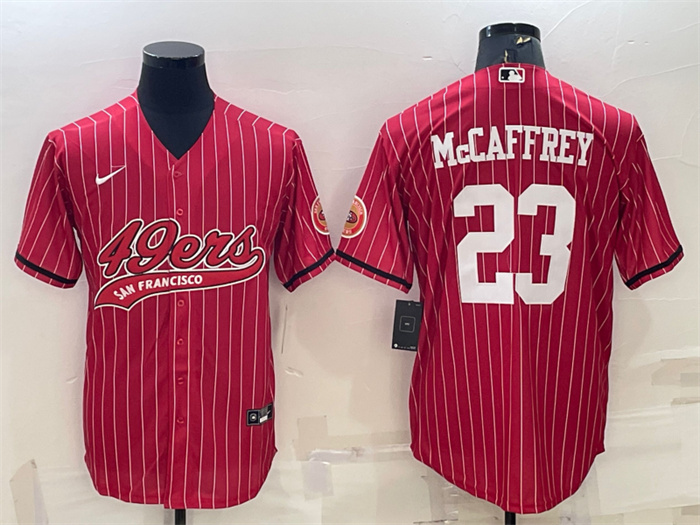 Personalized Men’s San Francisco 49ers #23 Christian McCaffrey Red With Patch Cool Base Stitched Baseball Jersey