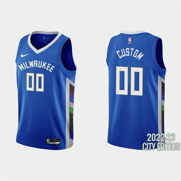 Personalized Men’s Milwaukee Bucks Active Player 2022-23 Blue City Edition Stitched Basketball Jersey