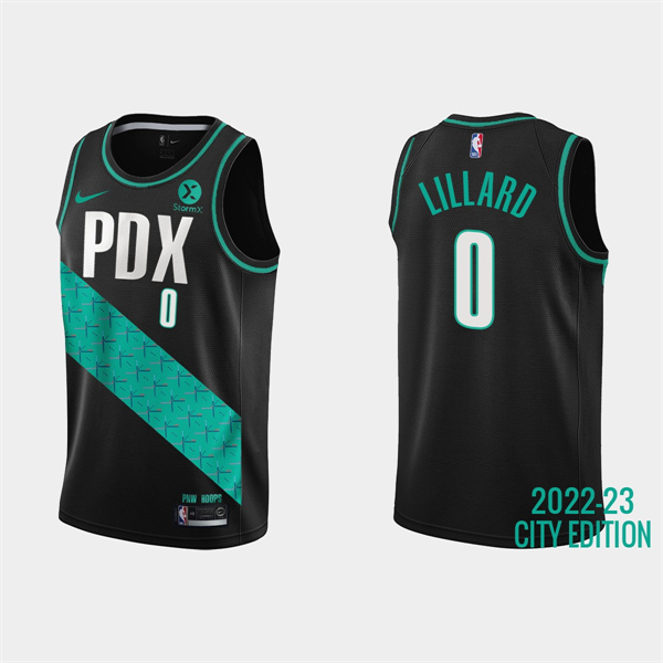 Personalized Men’s Portland Trail Blazers #0 Damian Lillard 2022-23 Black City Edition Stitched Basketball Jersey