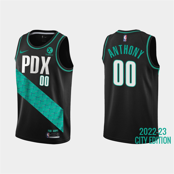 Personalized Men’s Portland Trail Blazers #00 Carmelo Anthony 2022-23 Black City Edition Stitched Basketball Jersey