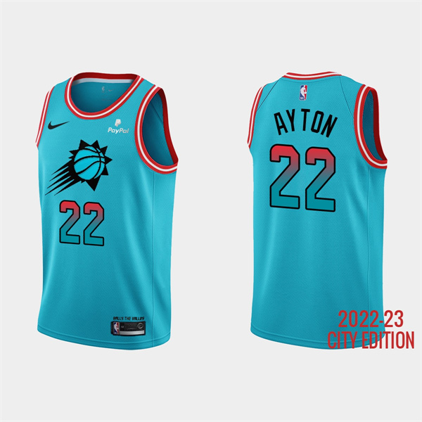 Personalized Men’s Phoenix Suns #22 Deandre Ayton 2022-23 Blue City Edition Stitched Basketball Jersey