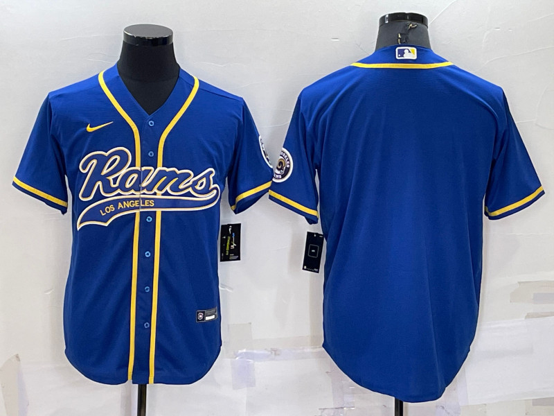 Personalized Men’s Los Angeles Rams Blank Blue With Patch Cool Base Stitched Baseball Jersey