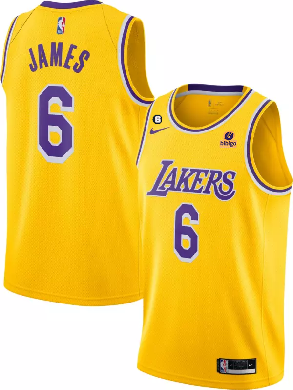 Personalized Men’s Los Angeles Lakers #6 LeBron James Yellow No.6 Patch Stitched Basketball Jersey