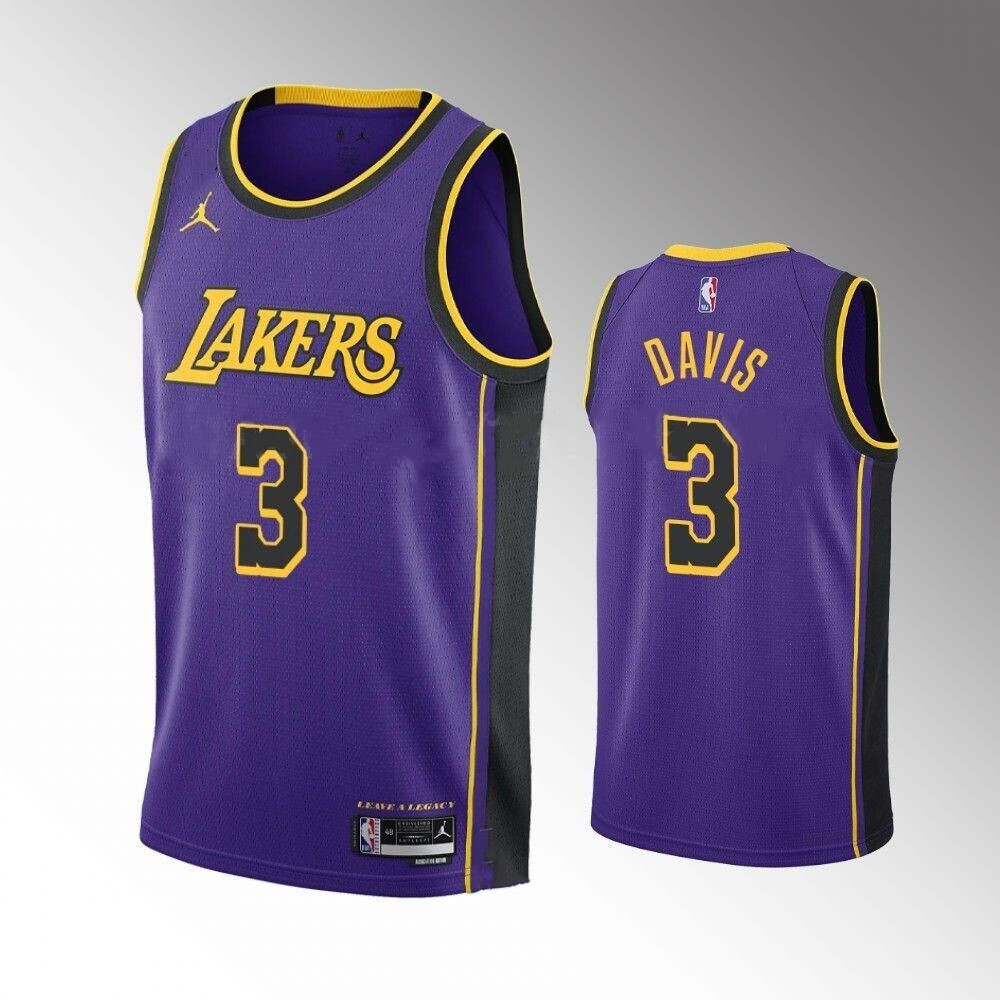 Personalized Men’s Los Angeles Lakers #3 Anthony Davis Statement Edition Purple Stitched Basketball Jersey