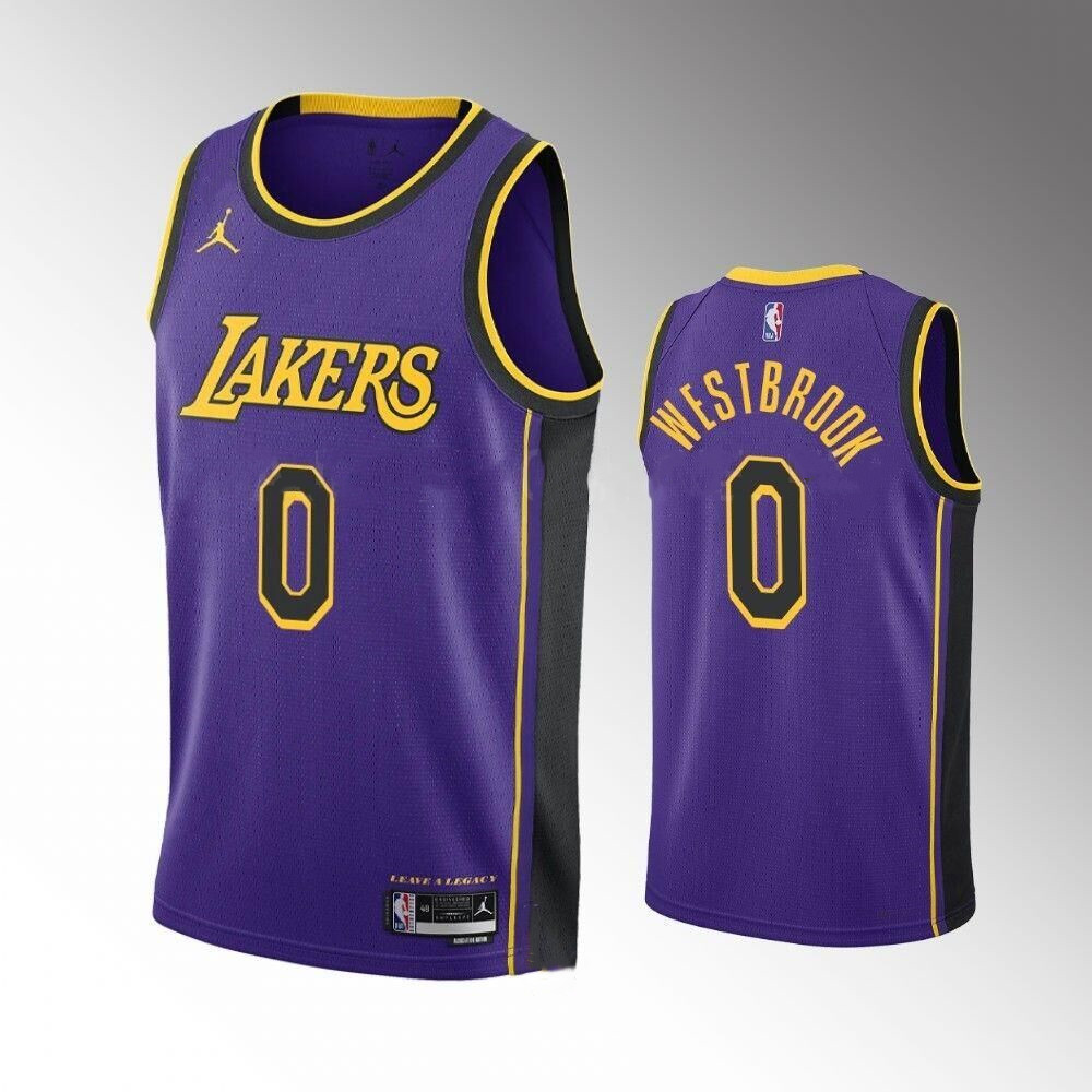 Personalized Men’s Los Angeles Lakers #0 Russell Westbrook Statement Edition Purple Stitched Basketball Jersey