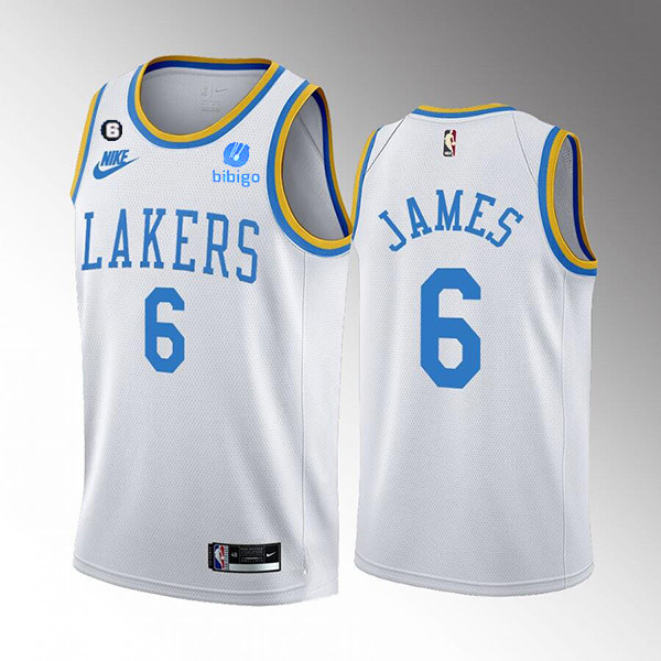 Personalized Men’s Los Angeles Lakers #6 LeBron James 2022 23 White Classic Edition No.6 Patch Stitched Basketball Jersey
