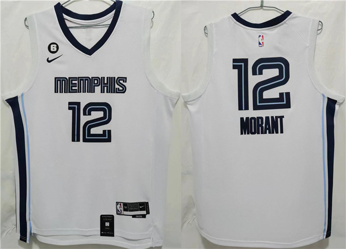 Personalized Men’s Memphis Grizzlies #12 Ja Morant White With NO.6 Patch Stitched Jersey