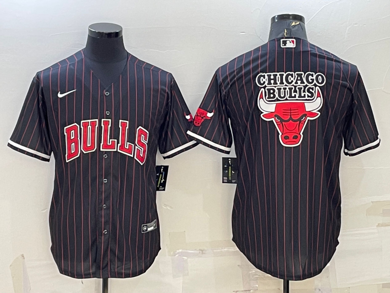 Personalized Men’s Chicago Bulls Black Team Big Logo Cool Base Stitched Baseball Jersey