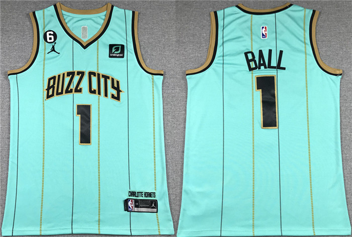 Personalized Men’s Charlotte Hornets #1 LaMelo Ball Teal No.6 Patch Stitched Basketball Jersey