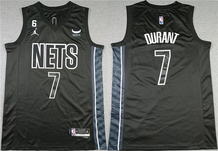 Personalized Men’s Brooklyn Nets #7 Kevin Durant Black2022-23 Statement Edition No.6 Patch Stitched Basketball Jersey