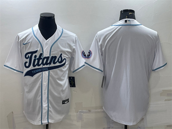 Personalized Men’s Tennessee Titans Blank White With Patch Cool Base Stitched Baseball Jersey
