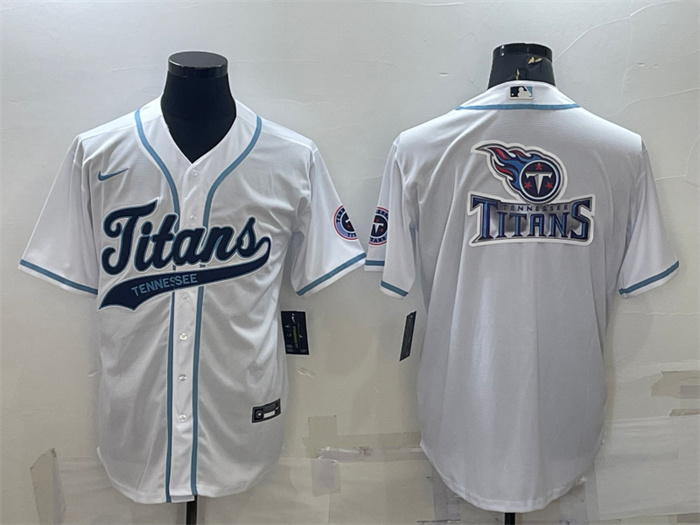 Personalized Men’s Tennessee Titans White Team Big Logo With Patch Cool Base Stitched Baseball Jersey