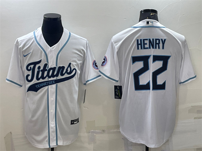 Personalized Men’s Tennessee Titans #22 Derrick Henry White With Patch Cool Base Stitched Baseball Jersey