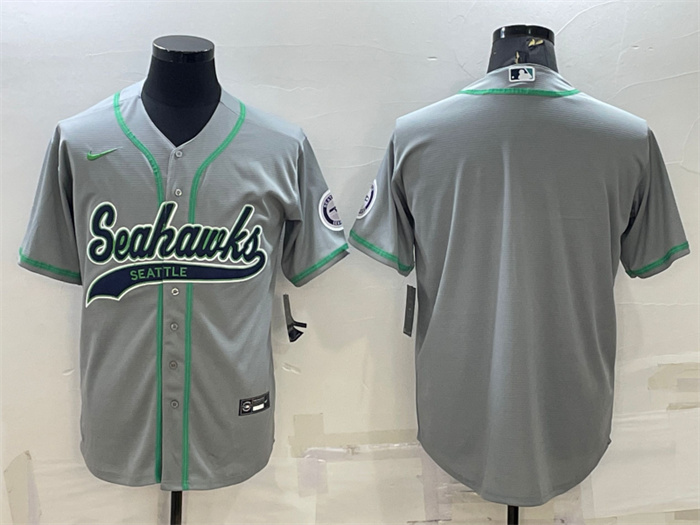 Personalized Men’s Seattle Seahawks Blank Grey With Patch Cool Base Stitched Baseball Jersey