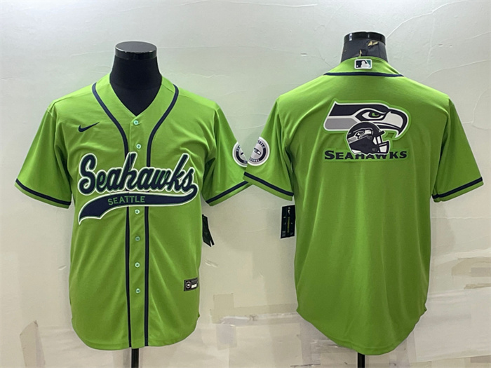 Personalized Men’s Seattle Seahawks Green Team Big Logo With Patch Cool Base Stitched Baseball Jersey