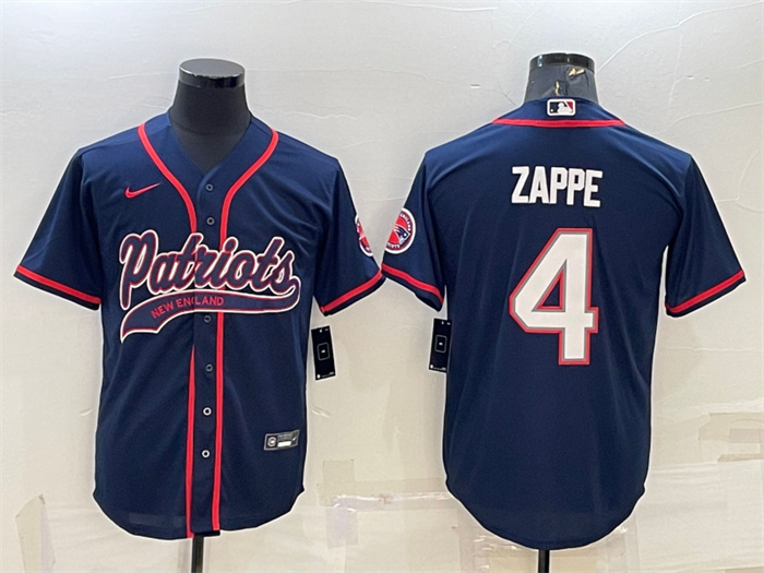Personalized Men’s New England Patriots #4 Bailey Zappe Navy With Path Cool Base Stitched Baseball Jersey