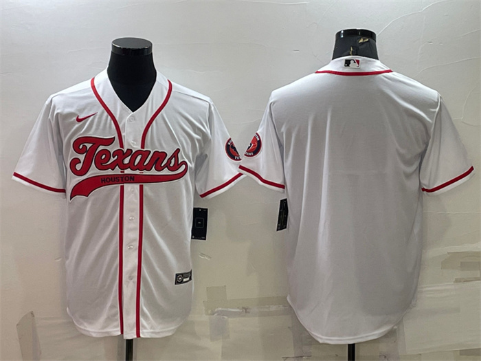 Personalized Men’s Houston Texans Blank White With Patch Cool Base Stitched Baseball Jersey