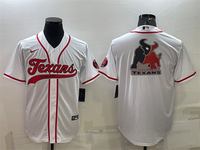 Personalized Men’s Houston Texans White Team Big Logo With Patch Cool Base Stitched Baseball Jersey
