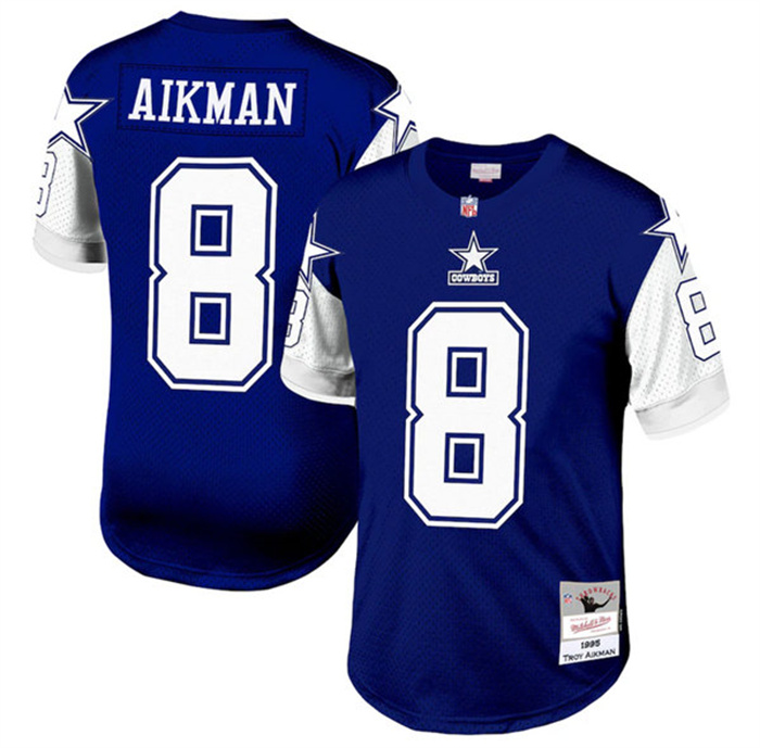 Personalized Men’s Dallas Cowboys #8 Troy Aikman Navy 1995 Mitchell & Ness Stitched Football Jersey