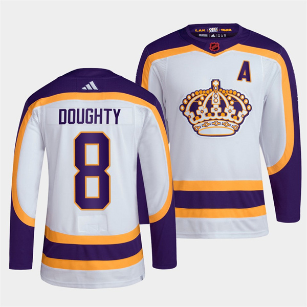 Personalized Men’s Los Angeles Kings #8 Drew Doughty White 2022 Reverse Retro Stitched Jersey